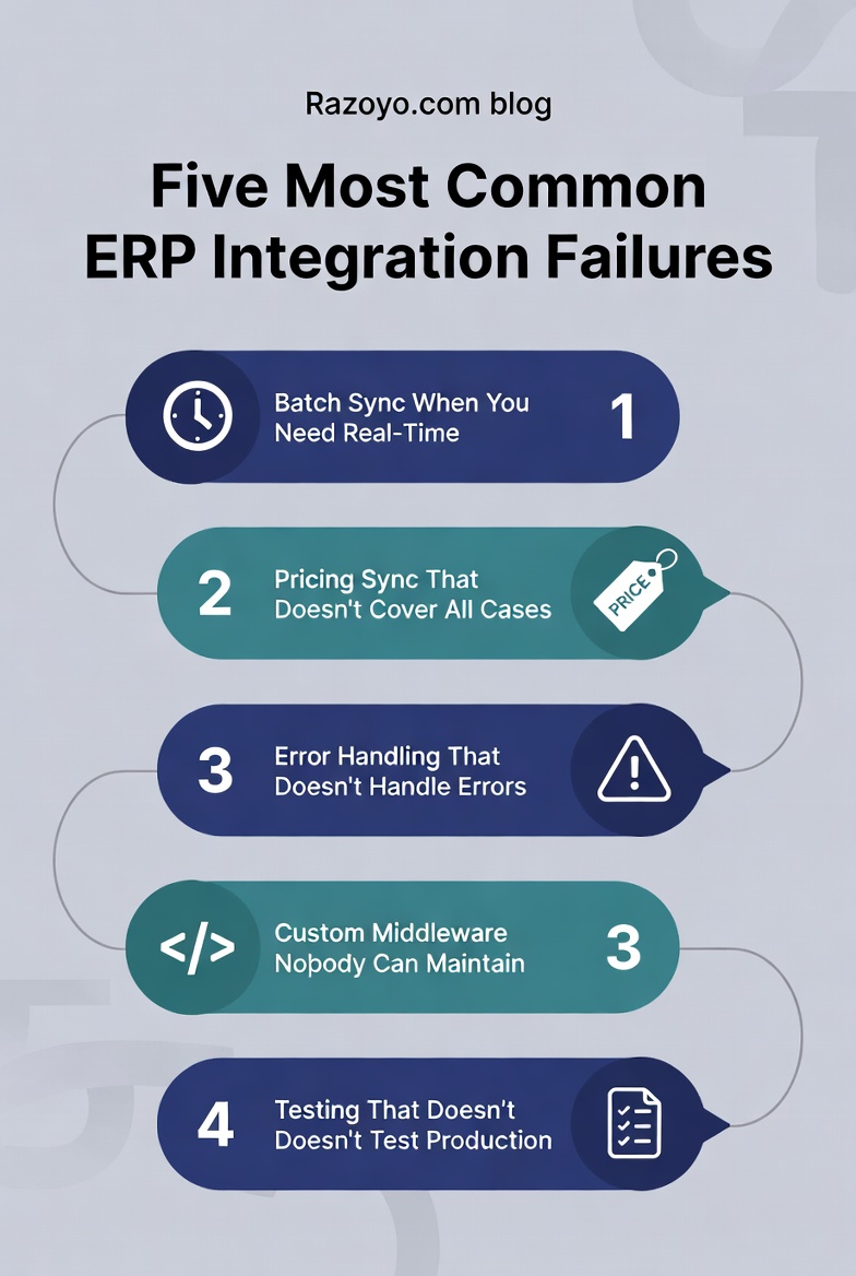 Five most common B2B ecommerce ERP integration failures infographic