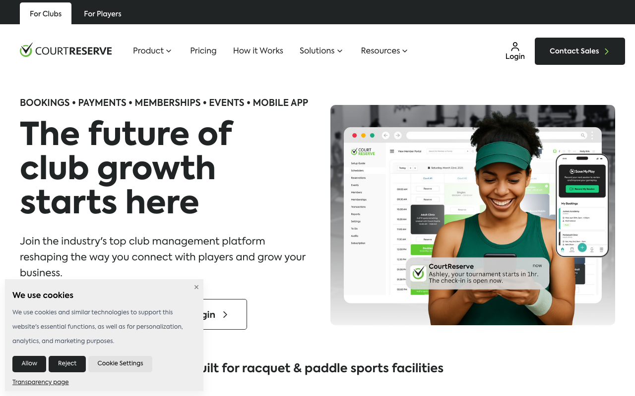 CourtReserve homepage