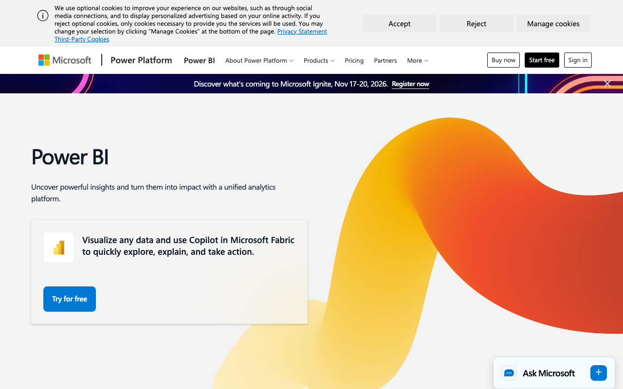 Microsoft Power BI homepage