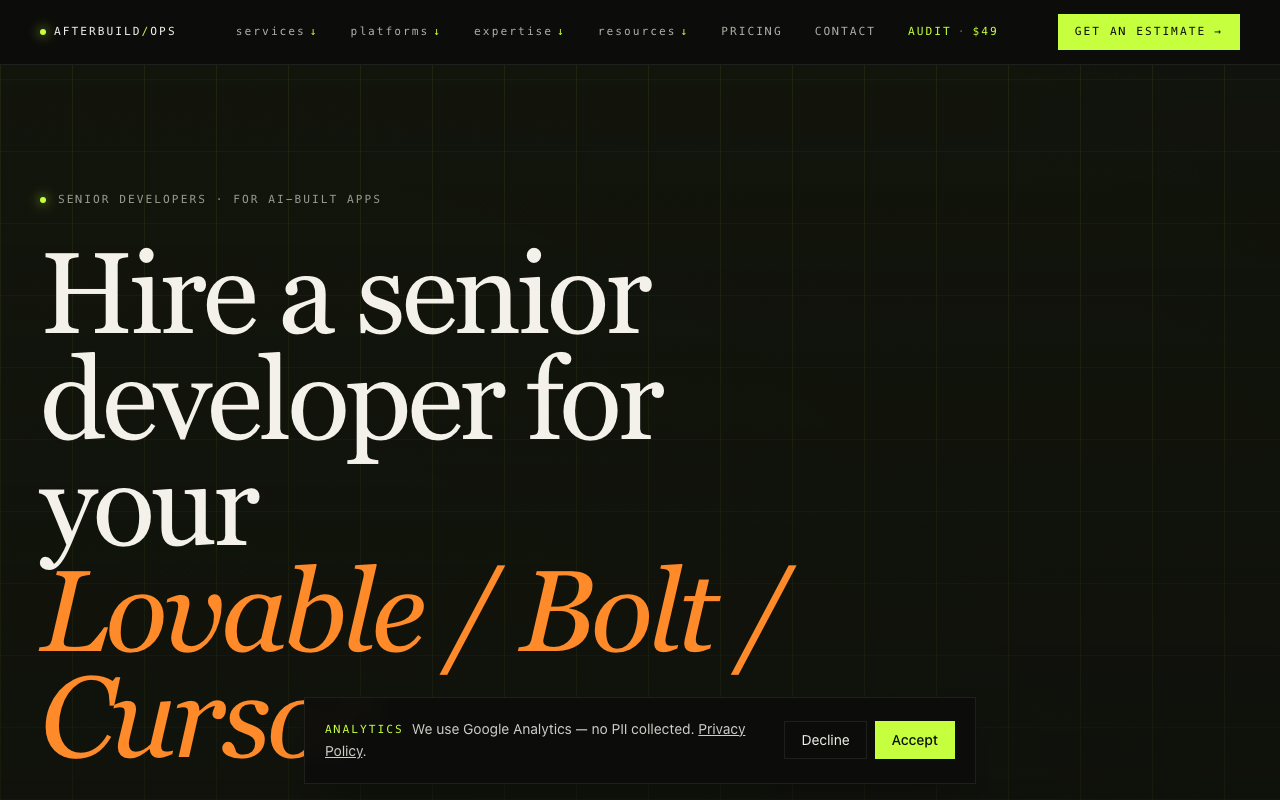 Afterbuild Labs homepage