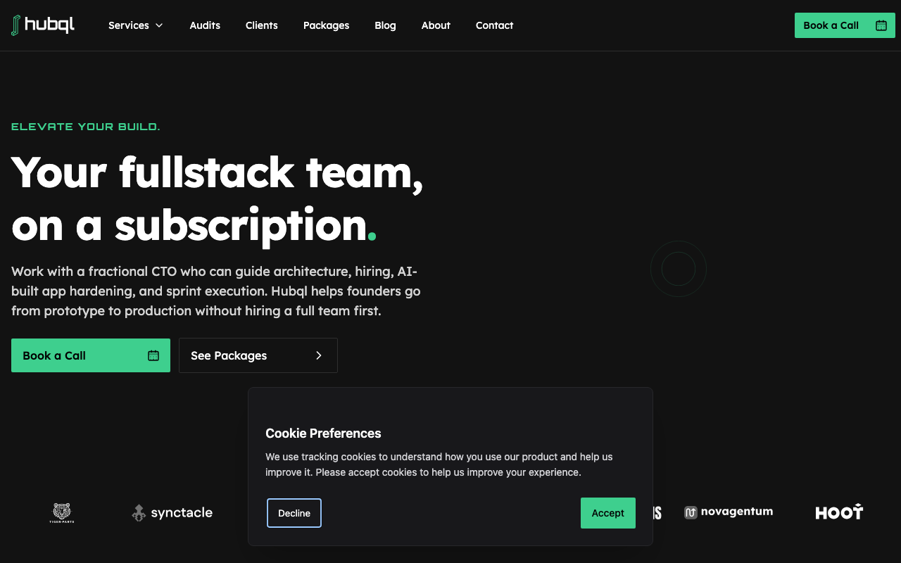 Hubql homepage