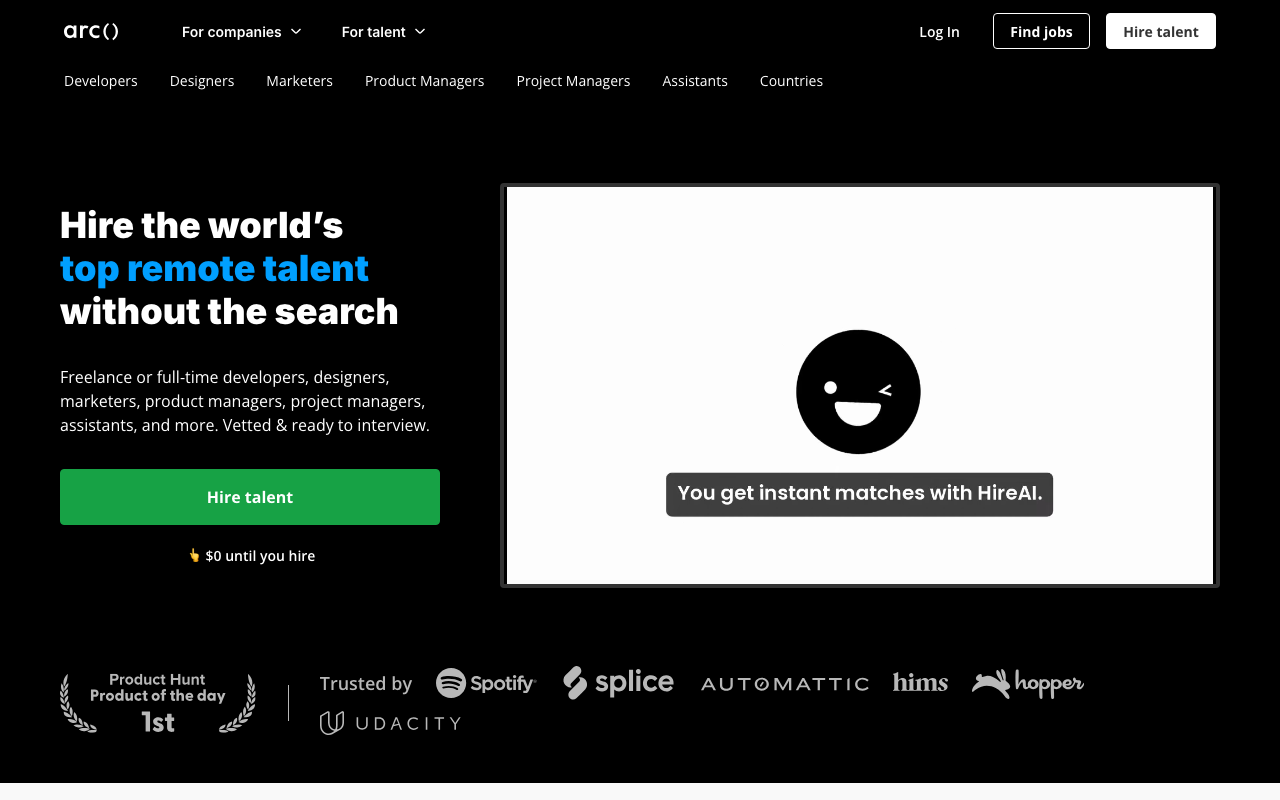 Arc homepage