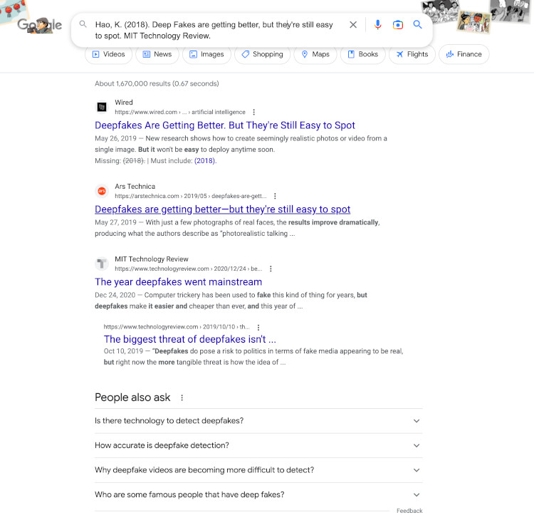 Screenshot of the Google search results for the Hao K. article