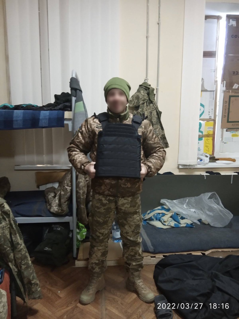 Soldier with newly-received body armor