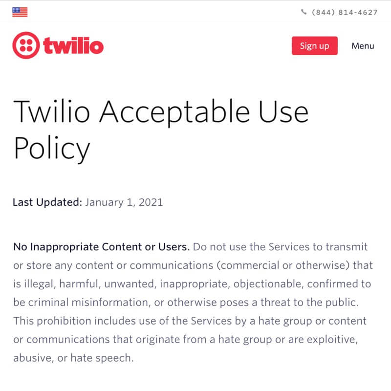 Twilio Acceptable Use Policy
