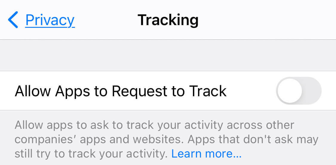 iOS Tracking setting - off