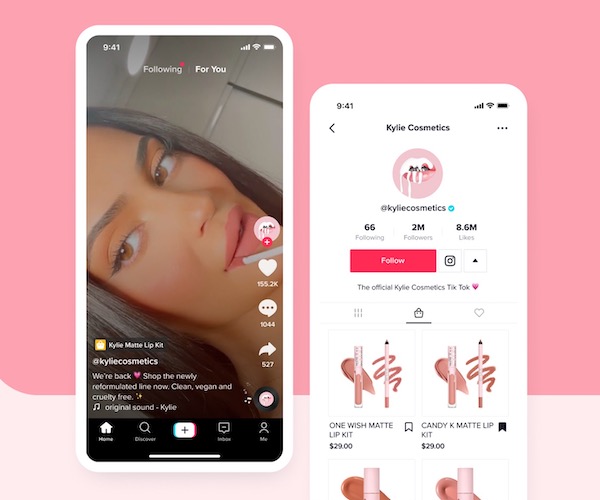 screen captures of tiktok video and tiktok shop product category page