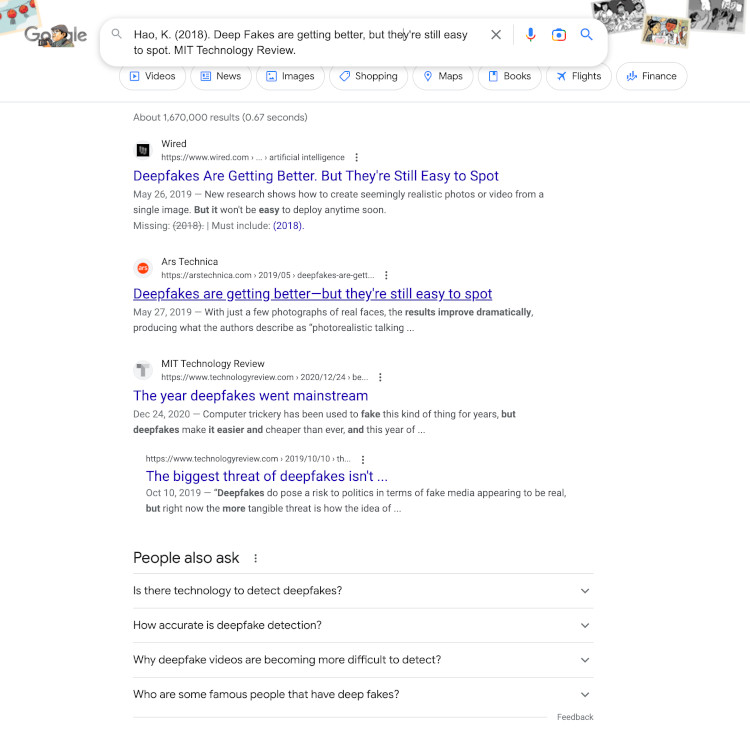 Screenshot of the Google search results for the Hao K. article