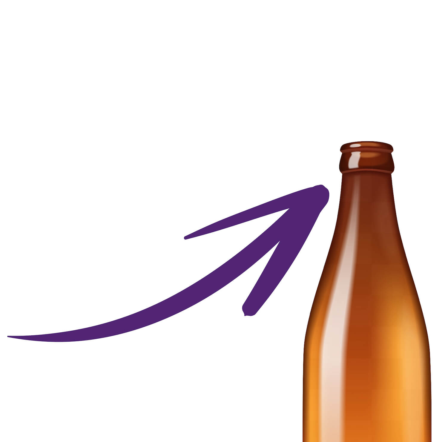 Drawing of a brown bottle with an arrow pointing at the neck