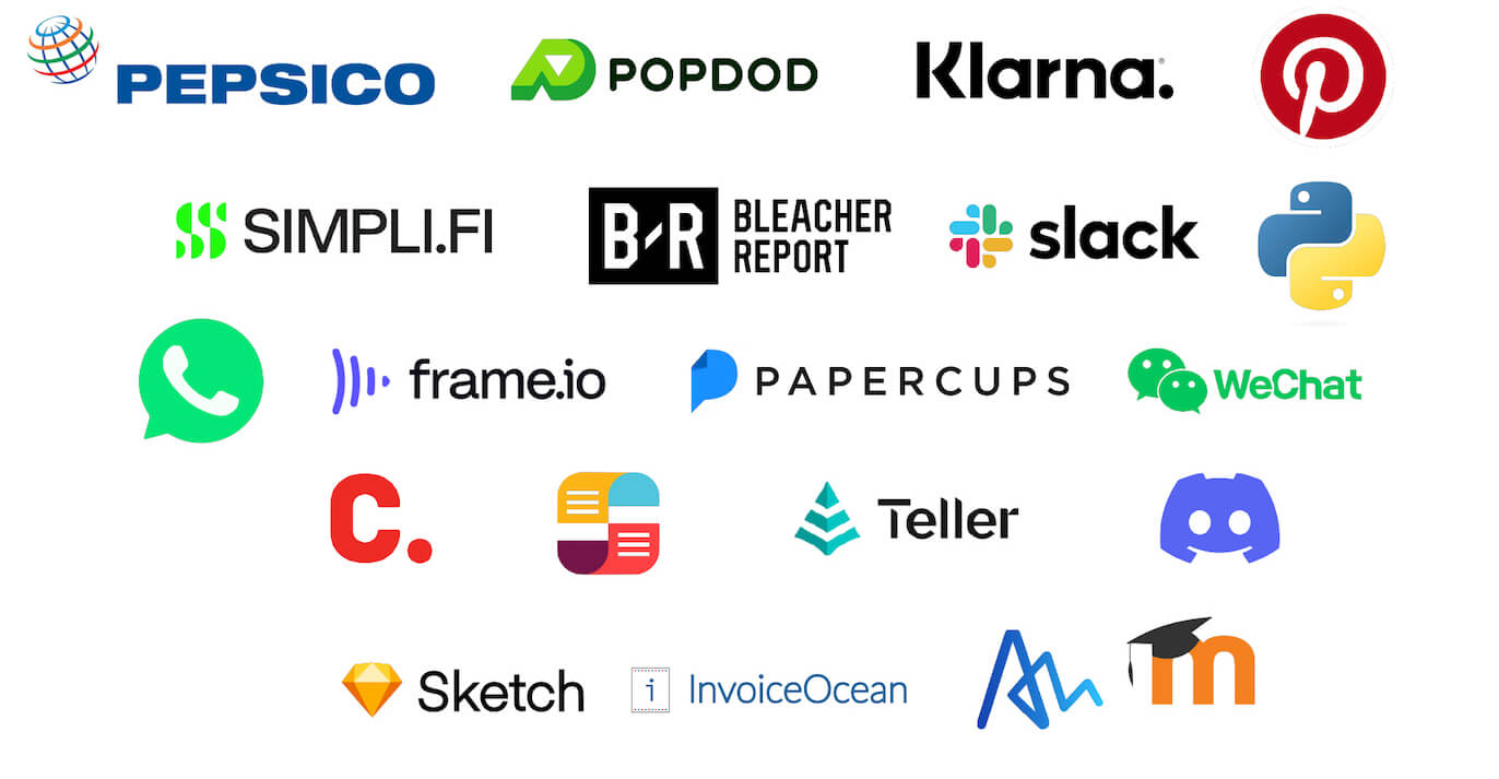 Image showing a collection of companies who use Elixir such as Pepsico, Klarna, Slack, and more.
